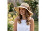 Wide Brim Hat w/ Frill Trim & Matching Flower - Natural - HT-H2275NT